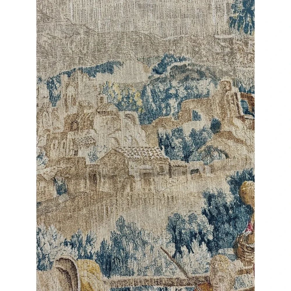 Antique French Aubusson Style Tapestry La Halte des Chasseurs Hunters' Rest